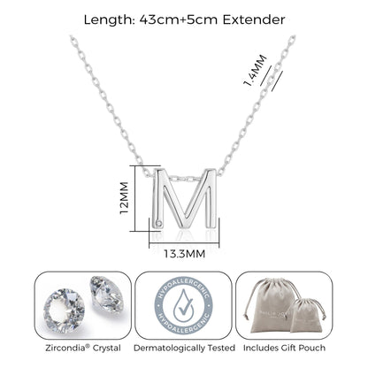 Initial Necklace Letter M Created with Zircondia® Crystals