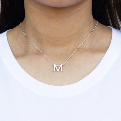 Initial Necklace Letter M Created with Zircondia® Crystals