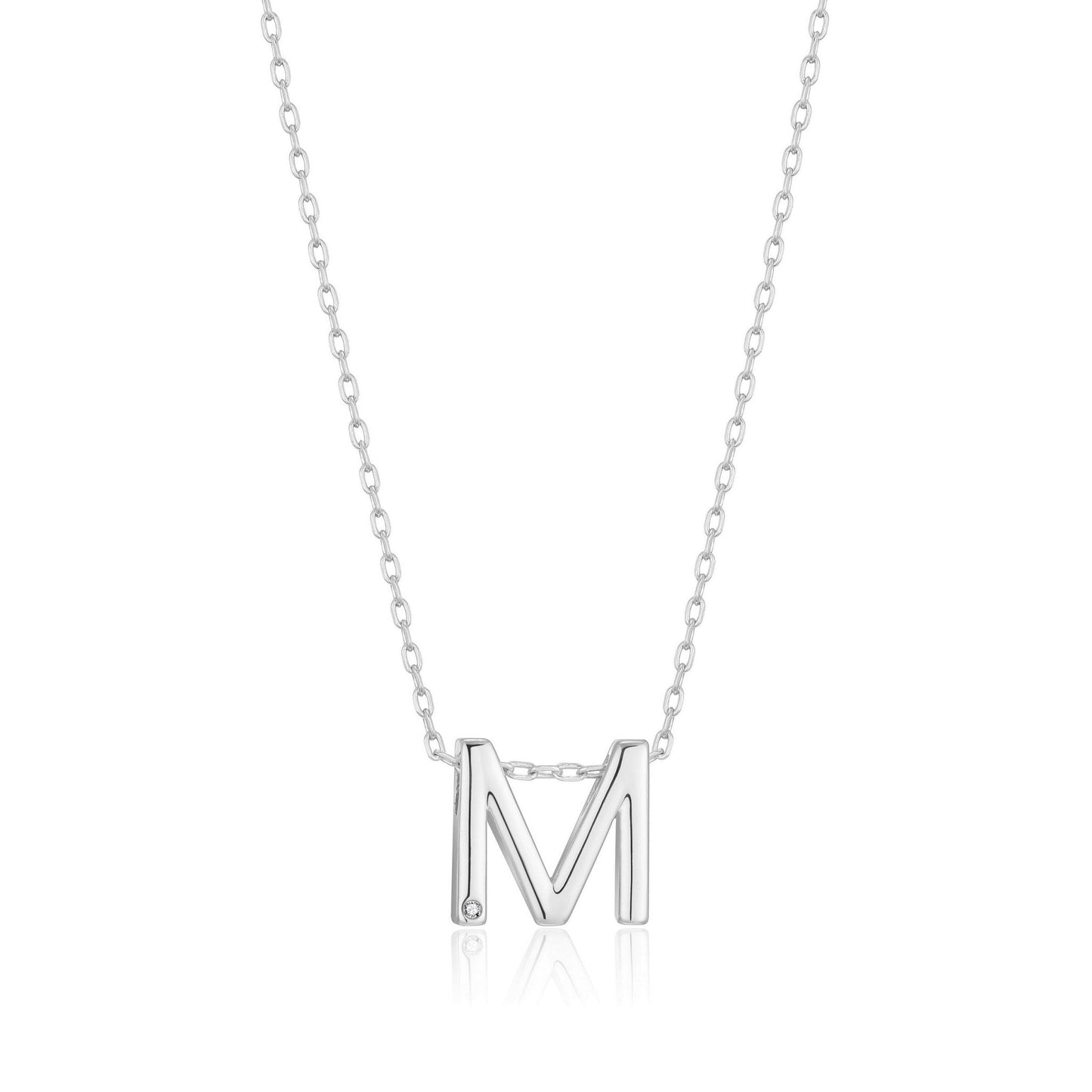 Initial Necklace Letter M Created with Zircondia® Crystals