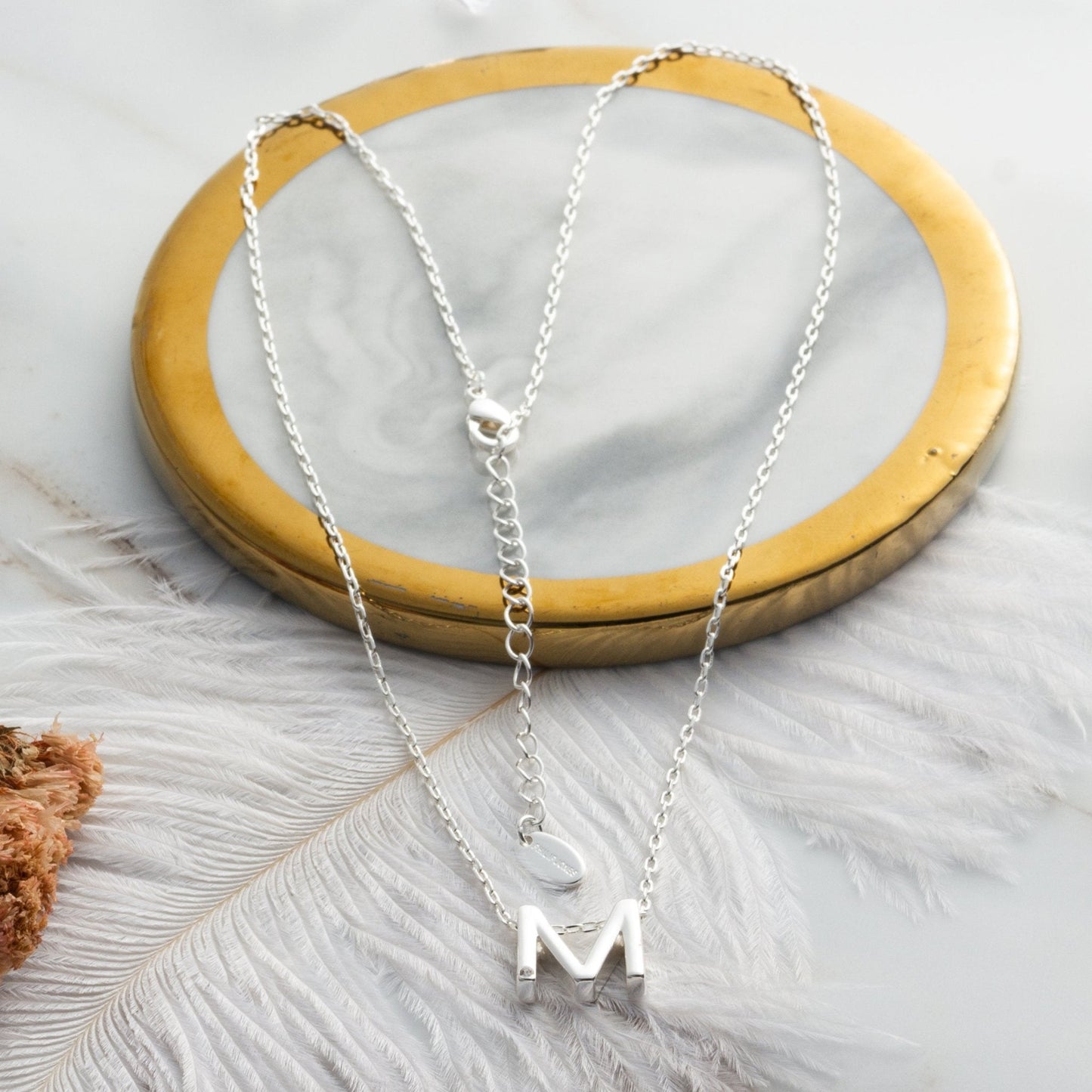Initial Necklace Letter M Created with Zircondia® Crystals