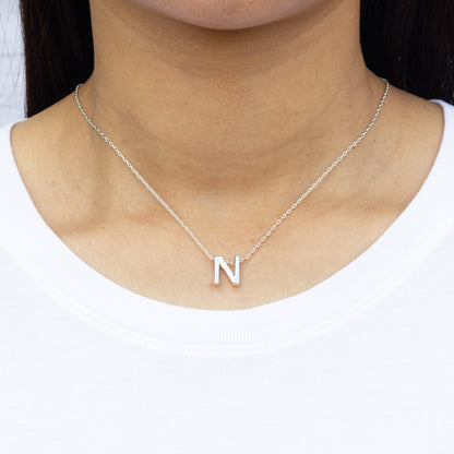 Initial Necklace Letter N Created with Zircondia® Crystals