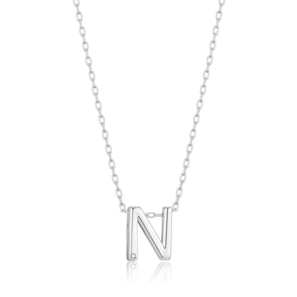 Initial Necklace Letter N Created with Zircondia® Crystals