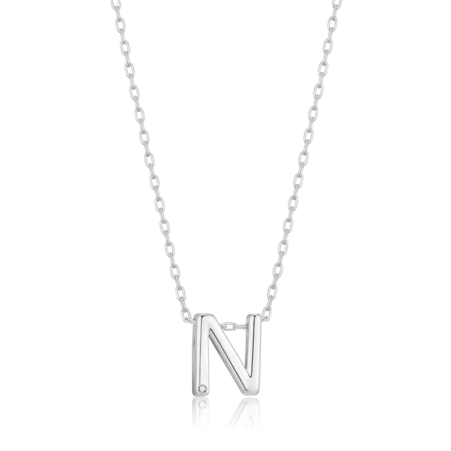 Initial Necklace Letter N Created with Zircondia® Crystals