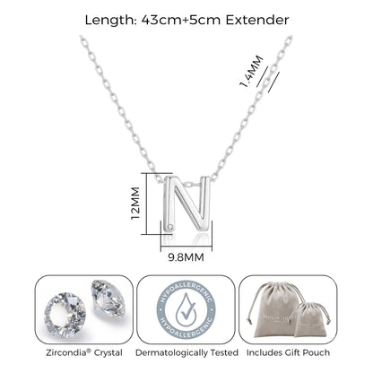 Initial Necklace Letter N Created with Zircondia® Crystals