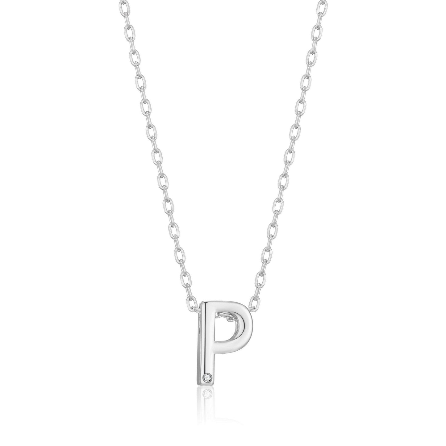 Initial Necklace Letter P Created with Zircondia® Crystals