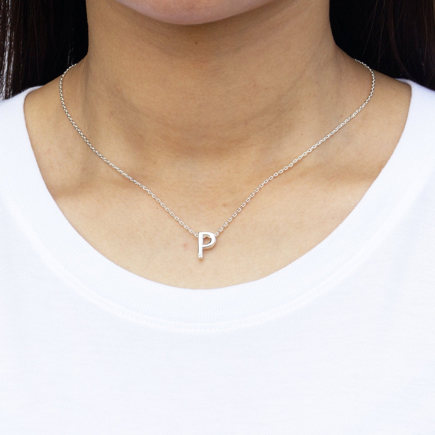 Initial Necklace Letter P Created with Zircondia® Crystals