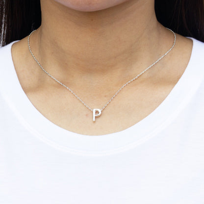 Initial Necklace Letter P Created with Zircondia® Crystals