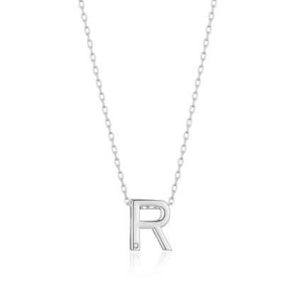 Initial Necklace Letter R Created with Zircondia® Crystals