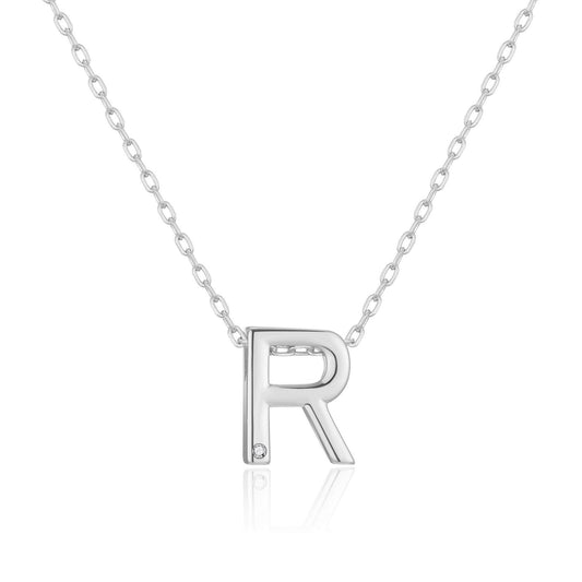 Initial Necklace Letter R Created with Zircondia® Crystals