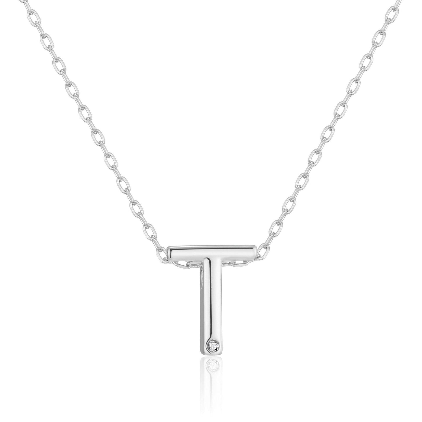 Initial Necklace Letter T Created with Zircondia® Crystals