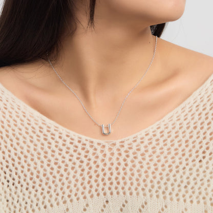 Initial Necklace Letter U Created with Zircondia® Crystals