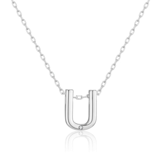 Initial Necklace Letter U Created with Zircondia® Crystals