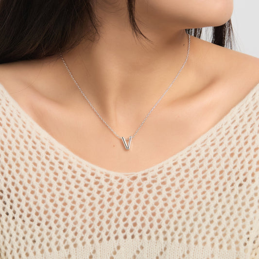Initial Necklace Letter V Created with Zircondia® Crystals