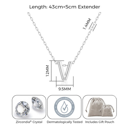 Initial Necklace Letter V Created with Zircondia® Crystals