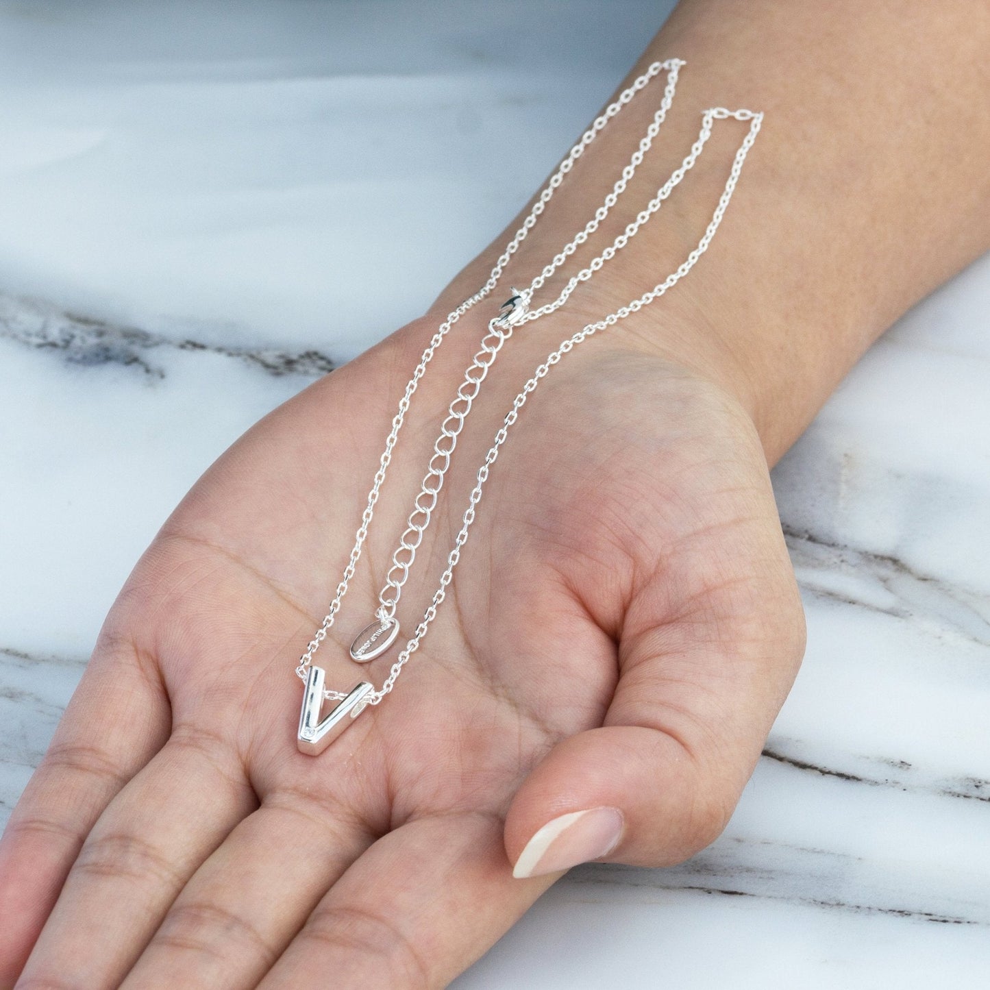 Initial Necklace Letter V Created with Zircondia® Crystals