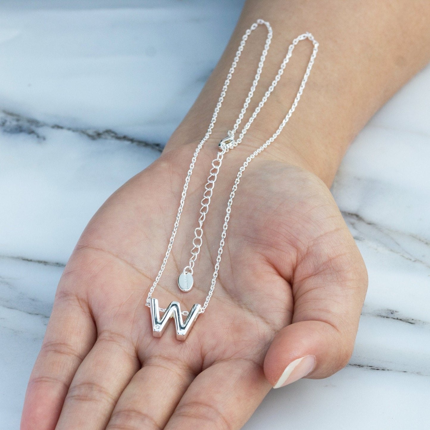 Initial Necklace Letter W Created with Zircondia® Crystals