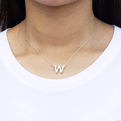 Initial Necklace Letter W Created with Zircondia® Crystals