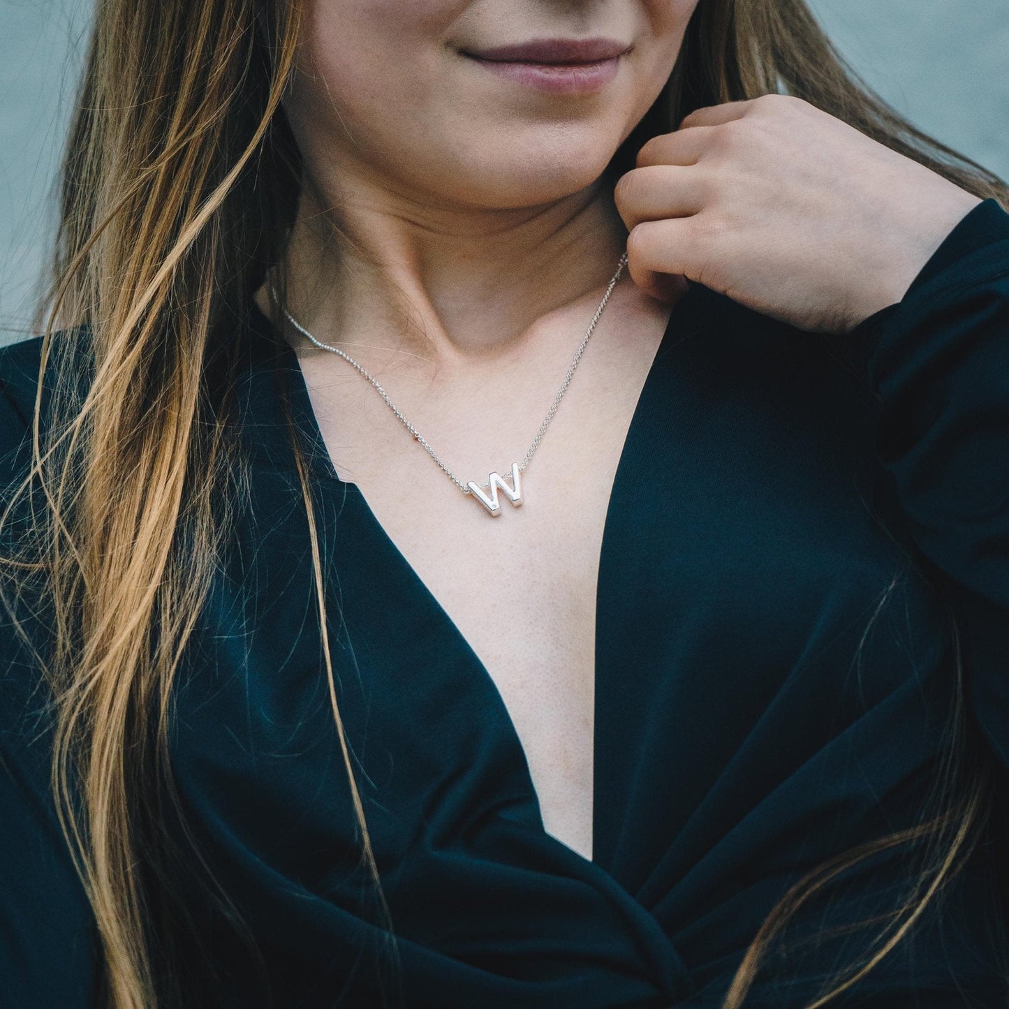 Initial Necklace Letter W Created with Zircondia® Crystals