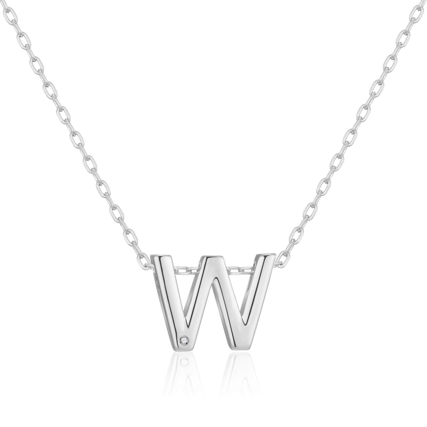 Initial Necklace Letter W Created with Zircondia® Crystals