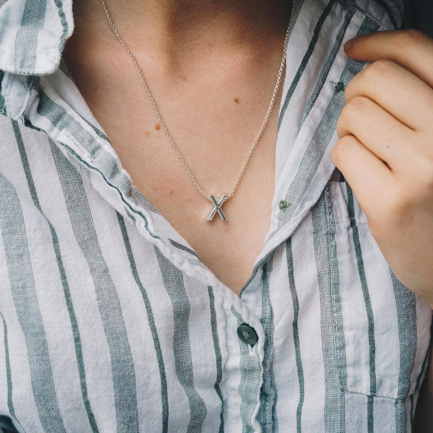 Initial Necklace Letter X Created with Zircondia® Crystals