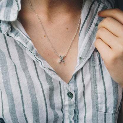 Initial Necklace Letter X Created with Zircondia® Crystals