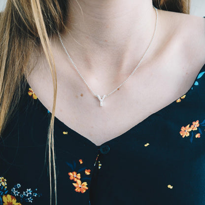 Initial Necklace Letter Y Created with Zircondia® Crystals