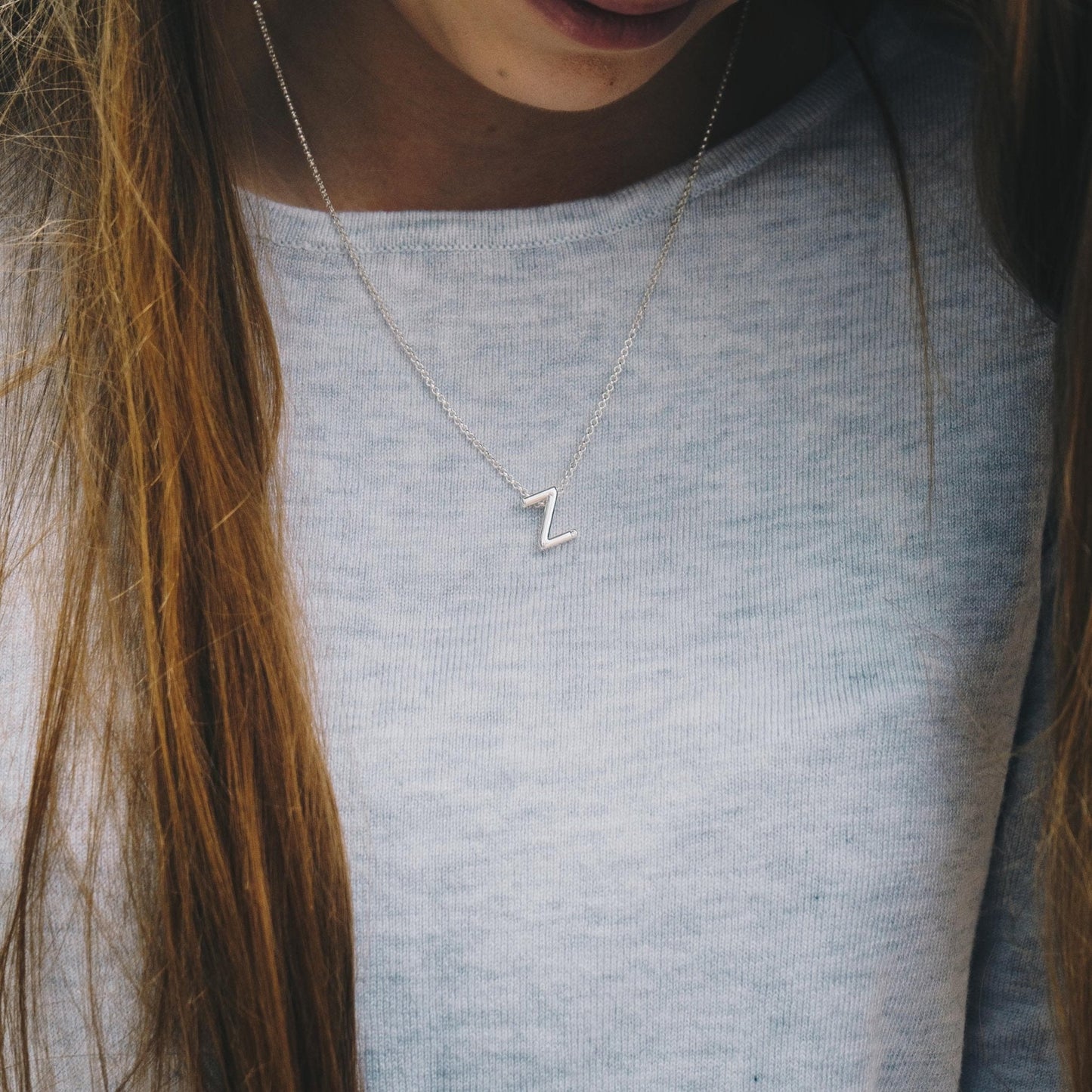 Initial Necklace Letter Z Created with Zircondia® Crystals