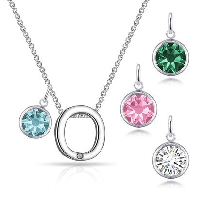 Initial O Necklace with Birthstone Charm Created with Zircondia® Crystals