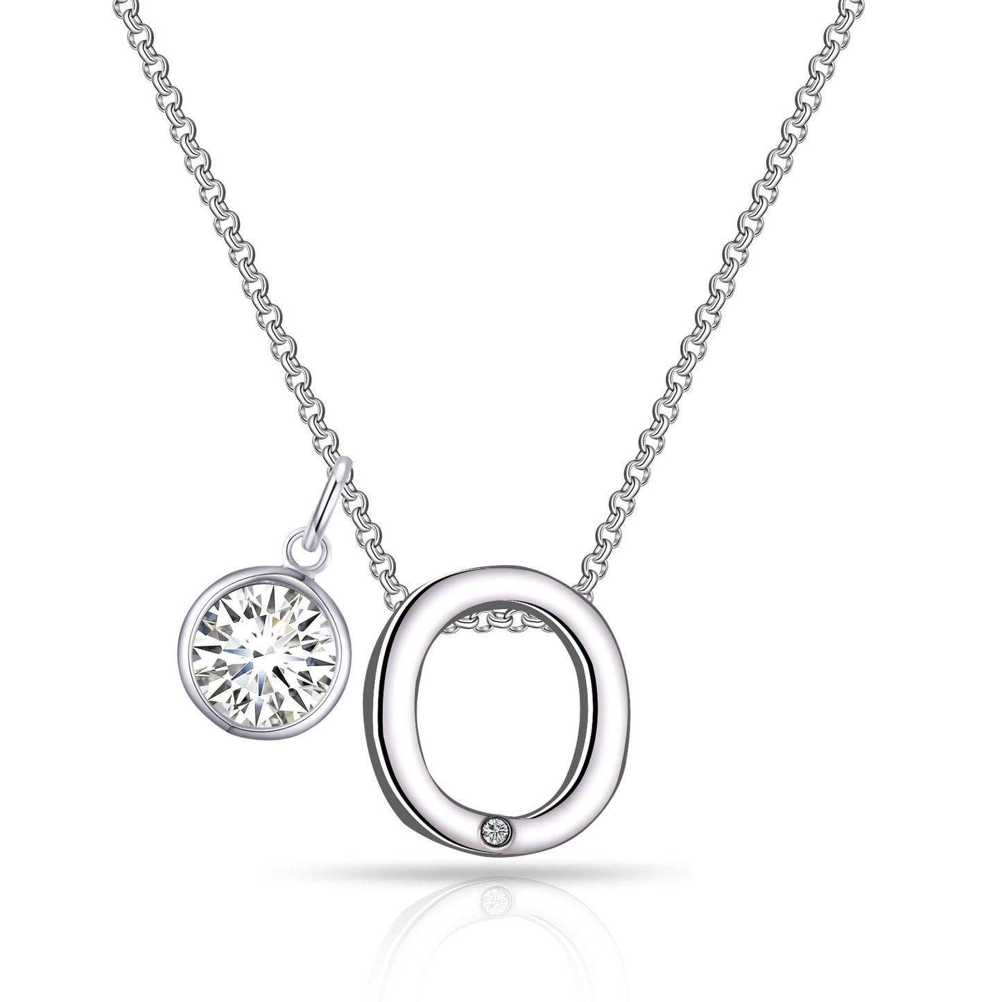 Initial O Necklace with Birthstone Charm Created with Zircondia® Crystals