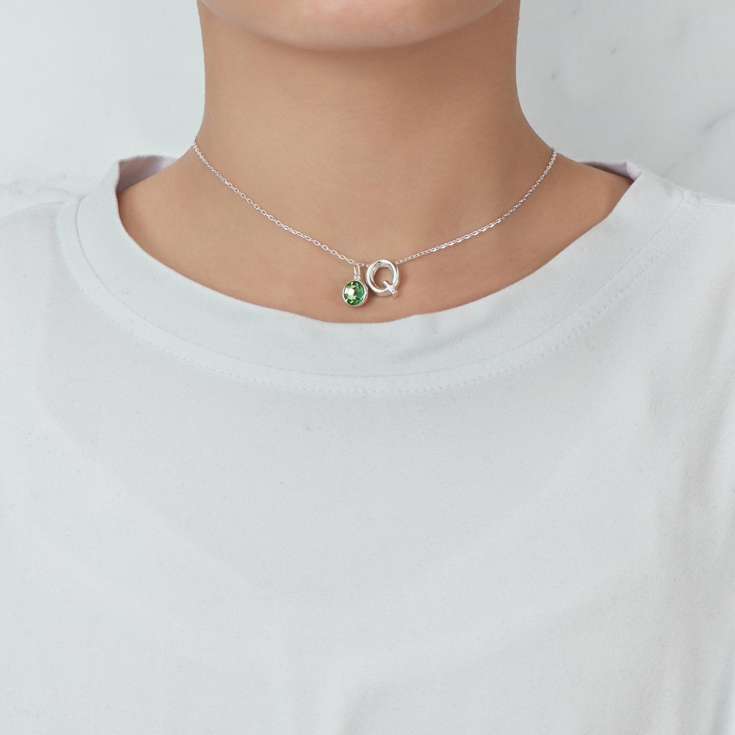 Initial Q Necklace with Birthstone Charm Created with Zircondia® Crystals