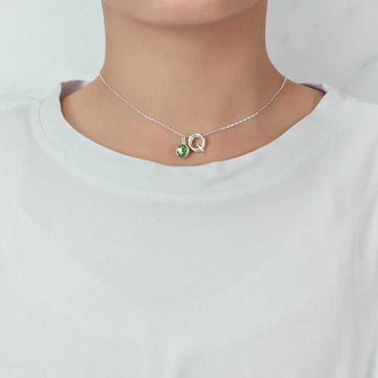 Initial Q Necklace with Birthstone Charm Created with Zircondia® Crystals