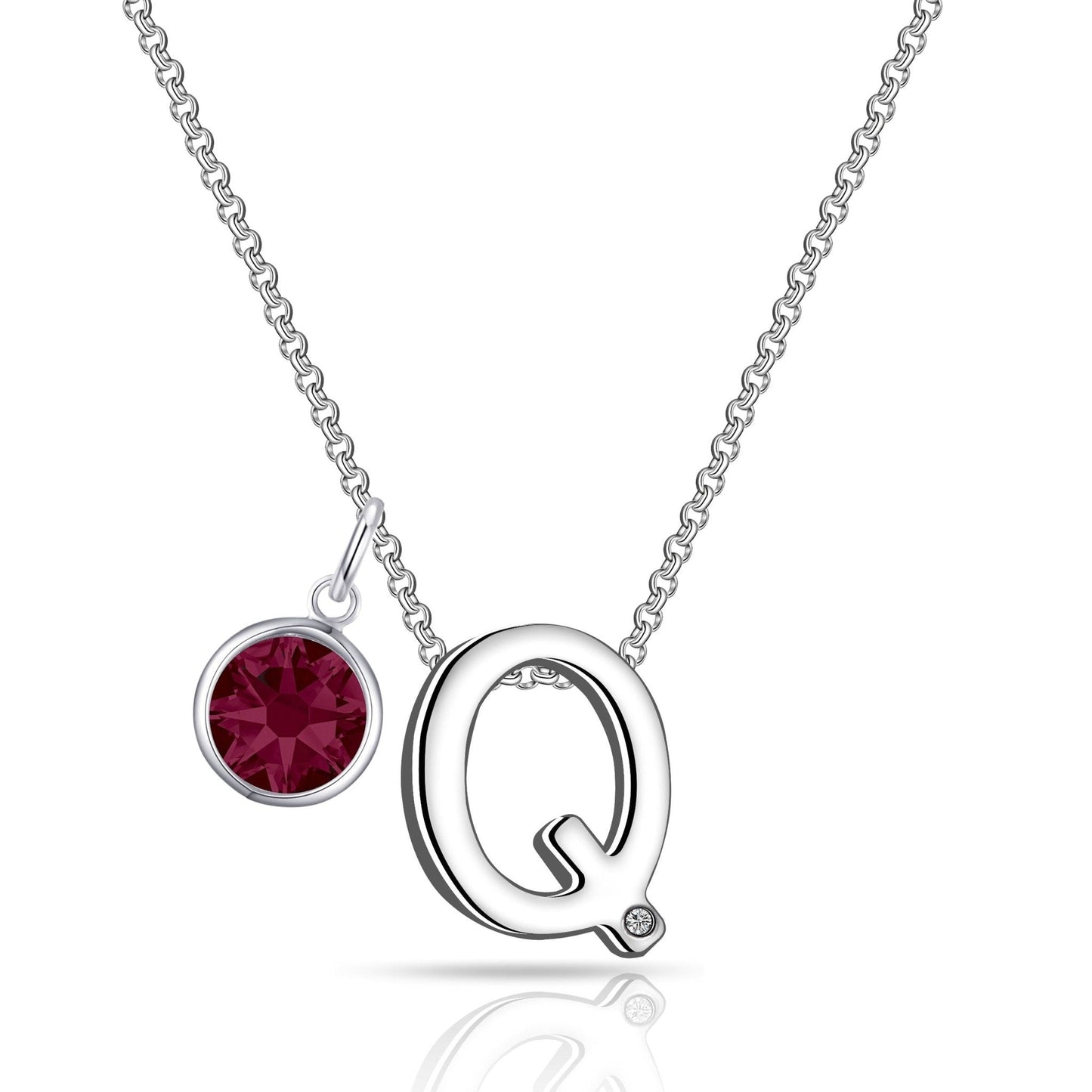 Initial Q Necklace with Birthstone Charm Created with Zircondia® Crystals