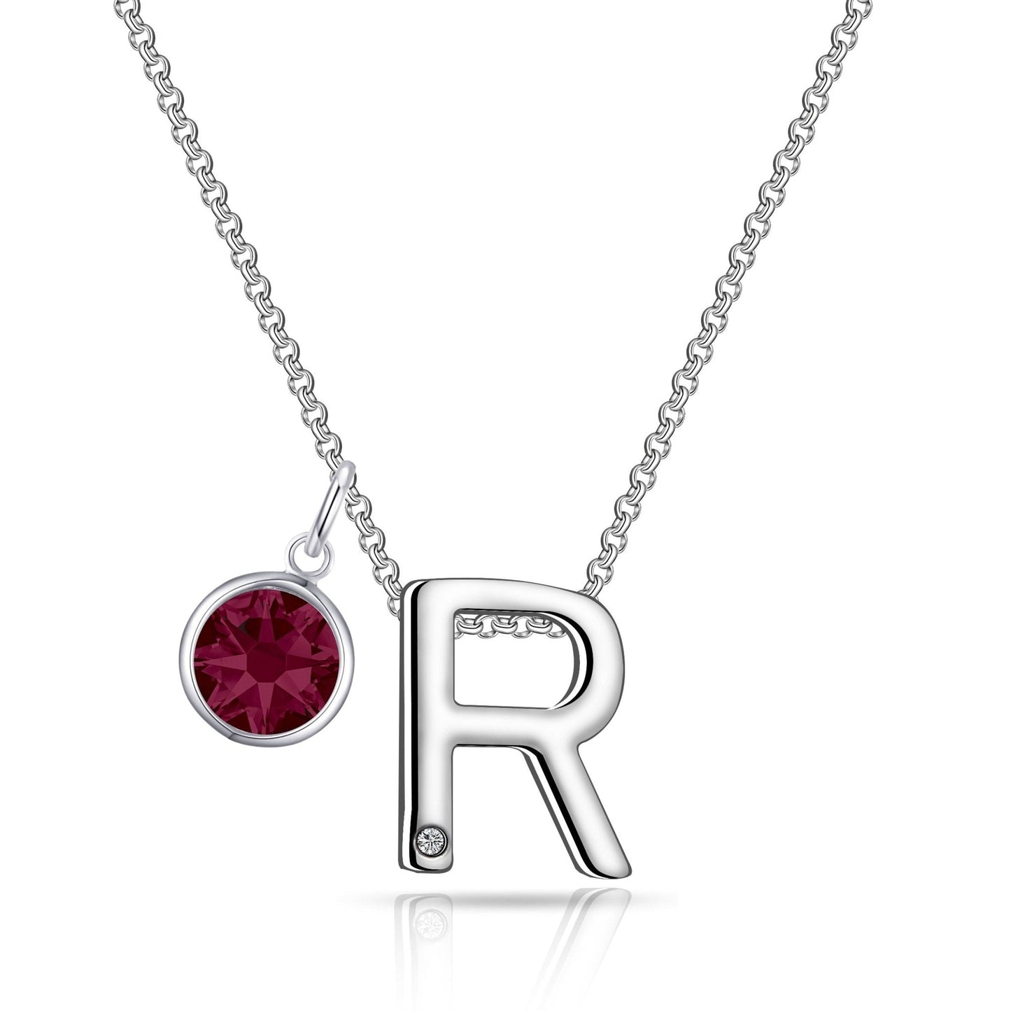 Initial R Necklace with Birthstone Charm Created with Zircondia® Crystals