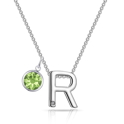 Initial R Necklace with Birthstone Charm Created with Zircondia® Crystals