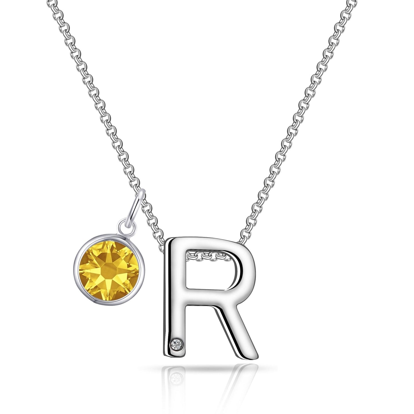 Initial R Necklace with Birthstone Charm Created with Zircondia® Crystals