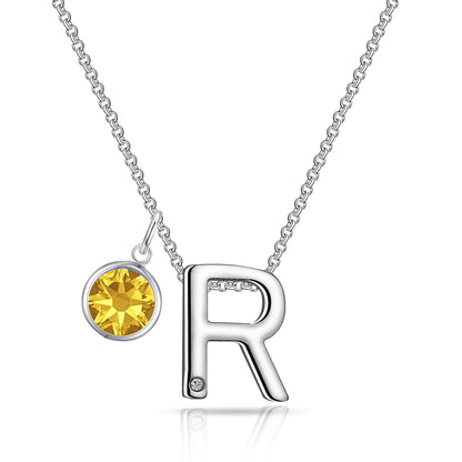 Initial R Necklace with Birthstone Charm Created with Zircondia® Crystals