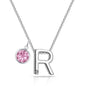 Initial R Necklace with Birthstone Charm Created with Zircondia® Crystals