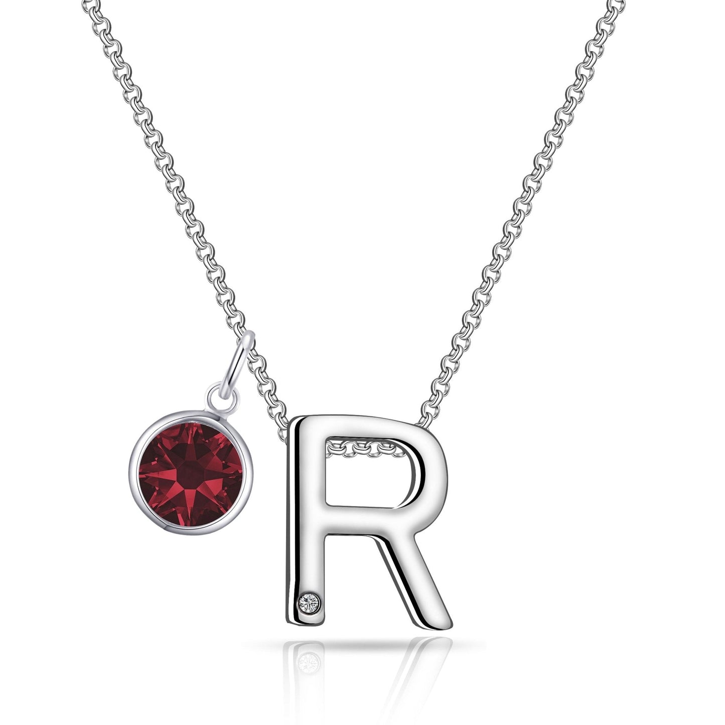 Initial R Necklace with Birthstone Charm Created with Zircondia® Crystals