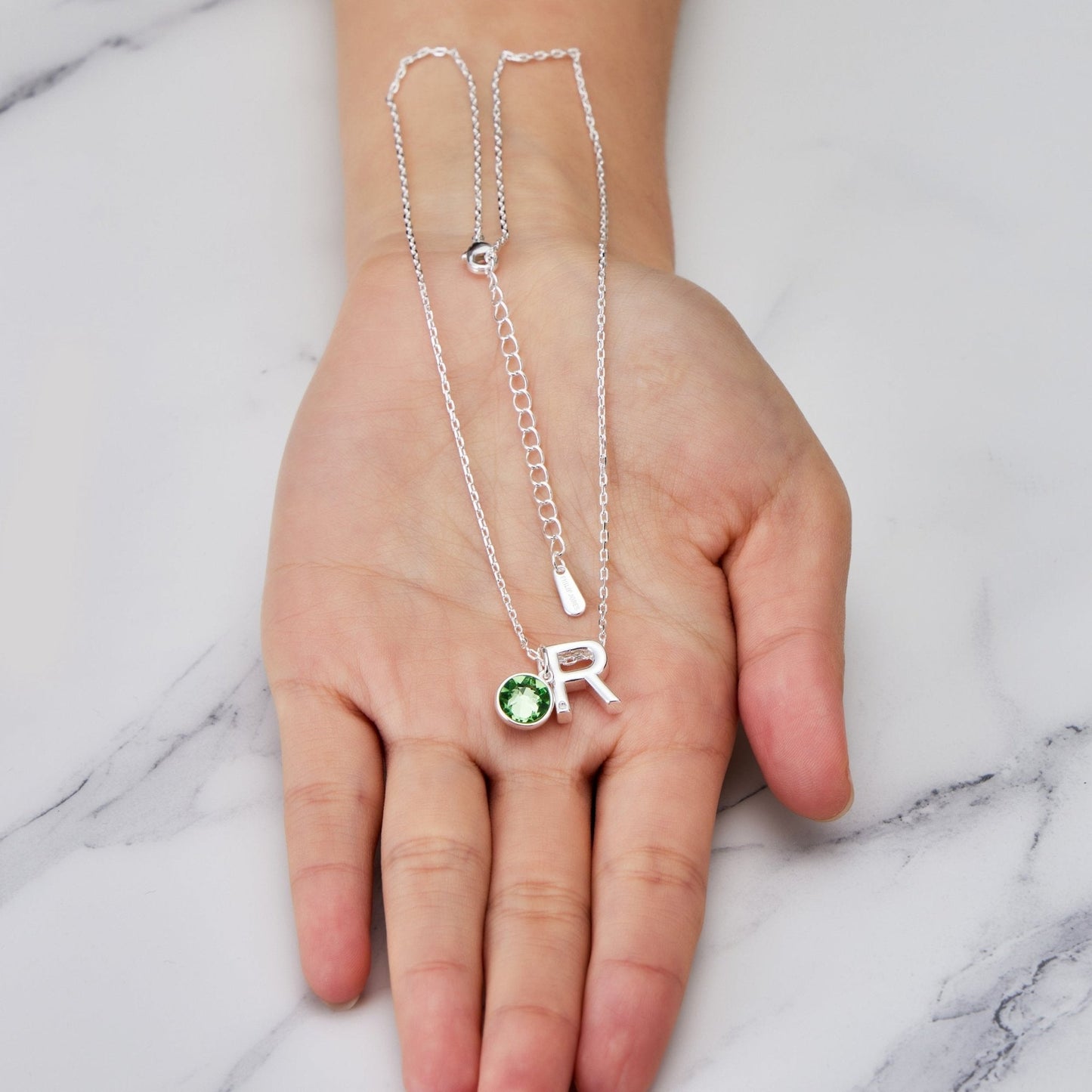 Initial R Necklace with Birthstone Charm Created with Zircondia® Crystals