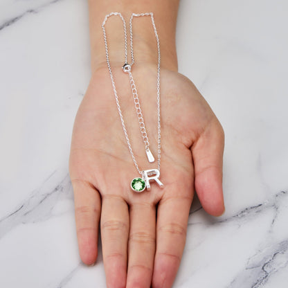 Initial R Necklace with Birthstone Charm Created with Zircondia® Crystals