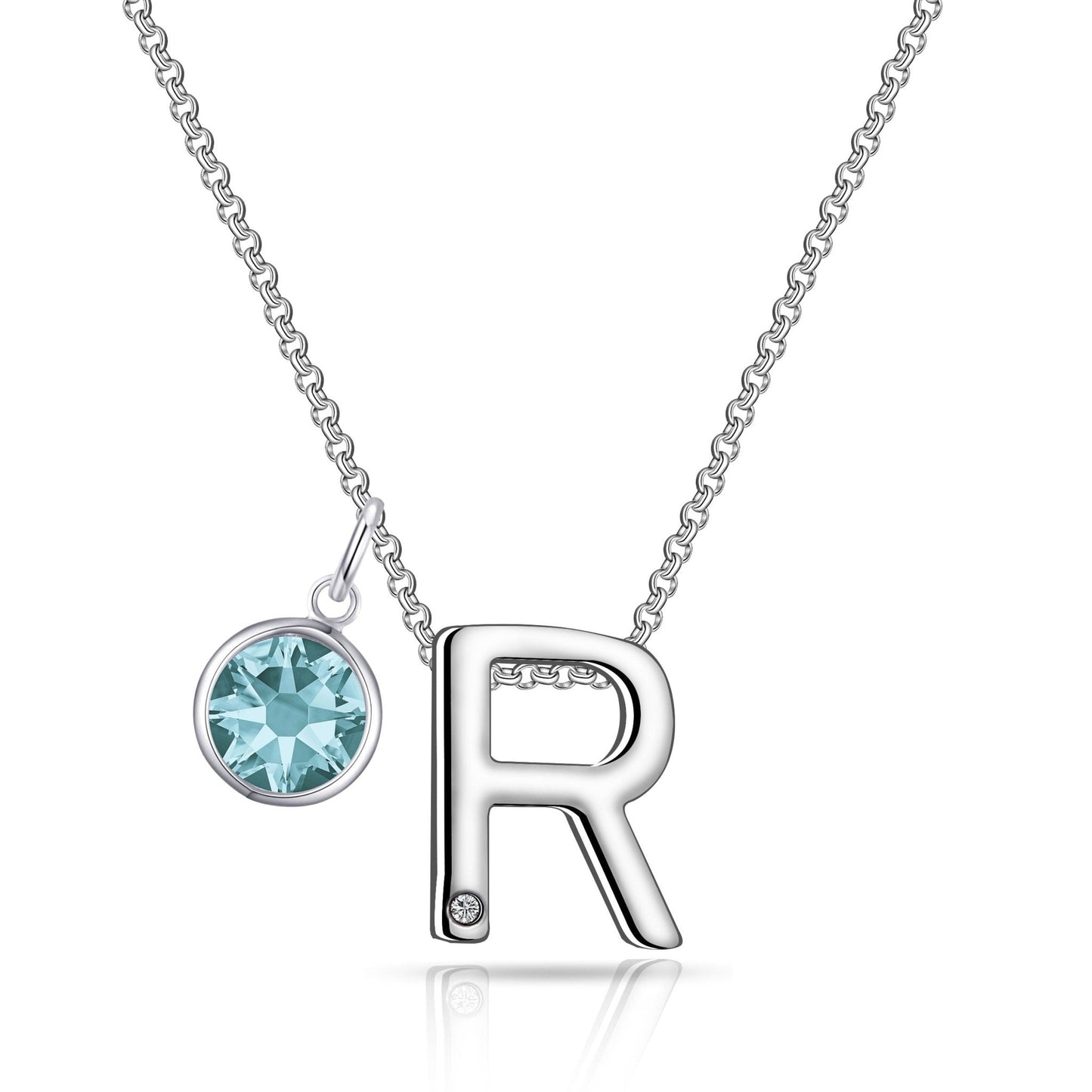 Initial R Necklace with Birthstone Charm Created with Zircondia® Crystals