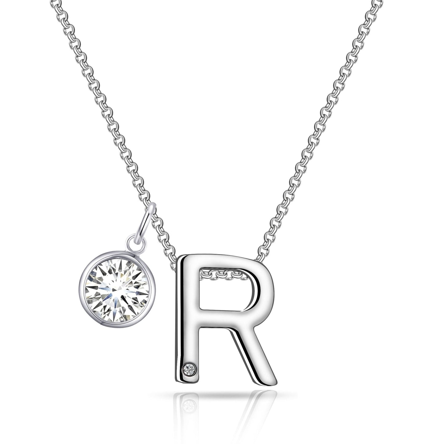 Initial R Necklace with Birthstone Charm Created with Zircondia® Crystals