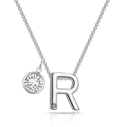 Initial R Necklace with Birthstone Charm Created with Zircondia® Crystals