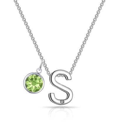 Initial S Necklace with Birthstone Charm Created with Zircondia® Crystals
