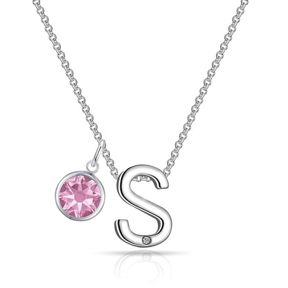 Initial S Necklace with Birthstone Charm Created with Zircondia® Crystals