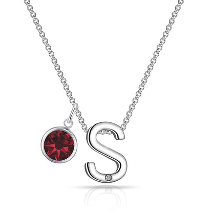Initial S Necklace with Birthstone Charm Created with Zircondia® Crystals