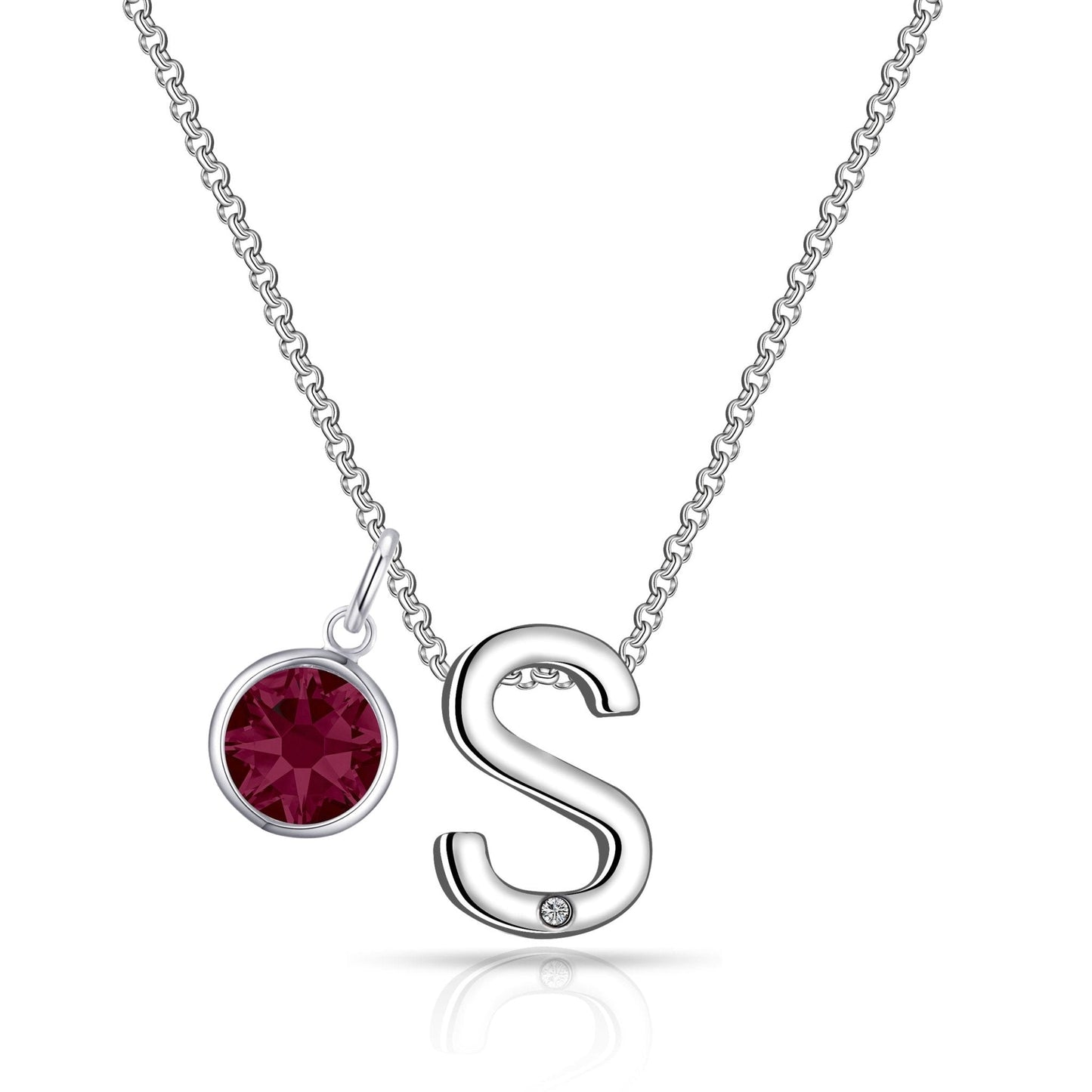 Initial S Necklace with Birthstone Charm Created with Zircondia® Crystals