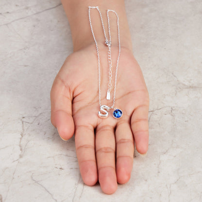Initial S Necklace with Birthstone Charm Created with Zircondia® Crystals