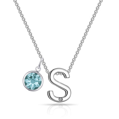 Initial S Necklace with Birthstone Charm Created with Zircondia® Crystals