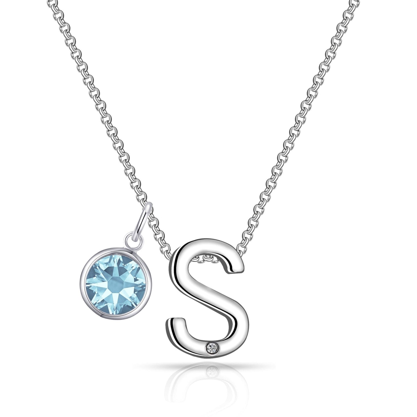 Initial S Necklace with Birthstone Charm Created with Zircondia® Crystals